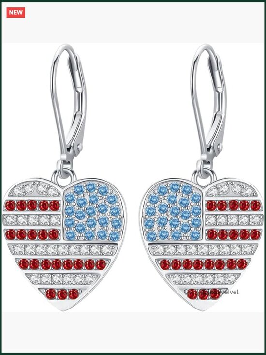 Jewelry - 925 Sterling Silver Patriotic Earrings Drop Dangle Leverback Studs